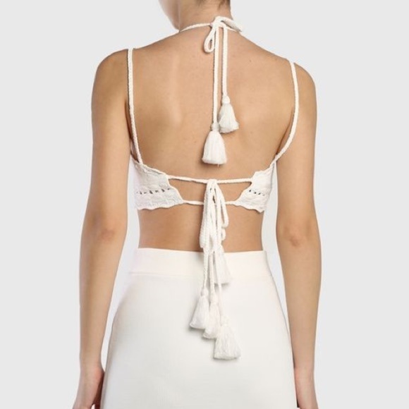 Alexis Top Buras Crochet Knit Cropped Tassel Tie Halter Open-Back White S NWT - Picture 10 of 11
